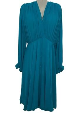 Vintage Wayne Clark Sheer Turquoise Long Sleeve Nightgown Size 12
